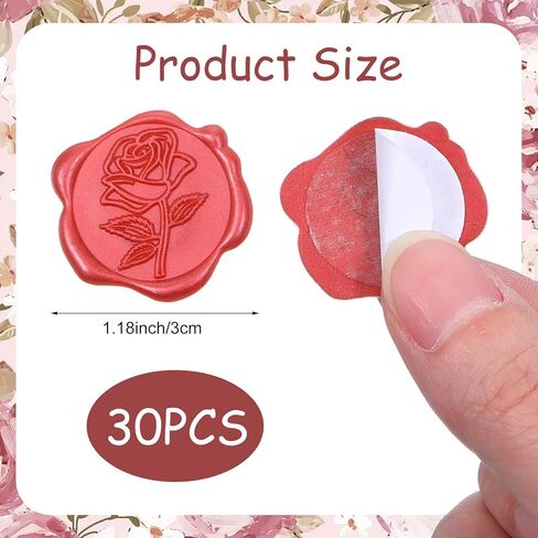 Sibba 30pcs Red Rose Wax Seal Stickers for Envelopes Self-Adhesive Envelope Seals Wax Stamp Flower Stickers for Wedding Invitation Vintage Envelope Sticker for Greeting Cards Valentine's Gift Wrapping in Saudi Arabia