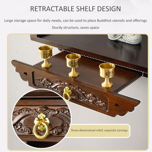 Wall-Mounted Buddha Statue Stand Shrine Altar Table ,Guanyin God Of Wealth Guangong Display Pedestal Offering Pooja Table, Bamboo Prayer Buddhist Niche Incense Table Tribute Table Puja Table in Saudi Arabia