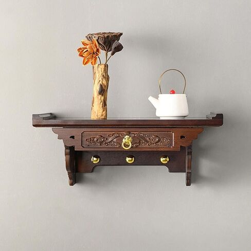 Wall-Mounted Buddha Statue Stand Shrine Altar Table ,Guanyin God Of Wealth Guangong Display Pedestal Offering Pooja Table, Bamboo Prayer Buddhist Niche Incense Table Tribute Table Puja Table in Saudi Arabia