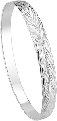 925 Sterling Silver Hawaiian Heirloom Scroll Plumeria Flower Cut Out Wave Edge Bangle Bracelet, Nickel Free Hypoallergenic for Sensitive Skin, Gift Box Included - Jewelry Gifts for Women Wife Mom Daughter (8mm Sterling Silver Black Kuuipo, 7.5 Inches) in Saudi Arabia