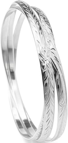 925 Sterling Silver Hawaiian Heirloom Scroll Plumeria Flower Cut Out Wave Edge Bangle Bracelet, Nickel Free Hypoallergenic for Sensitive Skin, Gift Box Included - Jewelry Gifts for Women Wife Mom Daughter (8mm Sterling Silver Black Kuuipo, 7.5 Inches) in Saudi Arabia