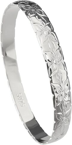 925 Sterling Silver Hawaiian Heirloom Scroll Plumeria Flower Cut Out Wave Edge Bangle Bracelet, Nickel Free Hypoallergenic for Sensitive Skin, Gift Box Included - Jewelry Gifts for Women Wife Mom Daughter (8mm Sterling Silver Black Kuuipo, 7.5 Inches) in Saudi Arabia