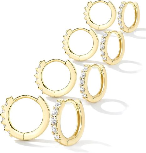 أقراط دائرية صغيرة من الذهب للنساء، أقراط هوجي أنيقة مطلية بالذهب عيار 14 قيراط لا تسبب الحساسية للأذنين الحساسة، مجموعة أقراط زركونيا مكعبة من الغضروف الزنمة اللطيفة لمجوهرات ثقب متعددة in Kuwait