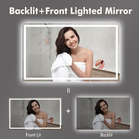 GarveeHome 60x36 LED Bathroom Mirror with Lights, Dimmable, Anti-Fog, Backlit + Front Lit, and 3X Magnification Mirror, Smart Bathroom Vanity Mirror for Wall, Memory Function, Shatter-Proof in Saudi Arabia