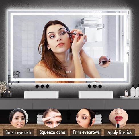 GarveeHome 60x36 LED Bathroom Mirror with Lights, Dimmable, Anti-Fog, Backlit + Front Lit, and 3X Magnification Mirror, Smart Bathroom Vanity Mirror for Wall, Memory Function, Shatter-Proof in Saudi Arabia