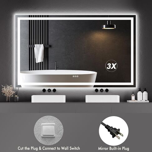 GarveeHome 60x36 LED Bathroom Mirror with Lights, Dimmable, Anti-Fog, Backlit + Front Lit, and 3X Magnification Mirror, Smart Bathroom Vanity Mirror for Wall, Memory Function, Shatter-Proof in Saudi Arabia