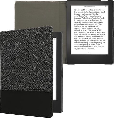 حافظة kwmobile متوافقة مع Kobo Aura H2O Edition 1 - غطاء القارئ الإلكتروني من جلد البولي يوريثان والقماش - رمادي داكن/أسود in Saudi Arabia