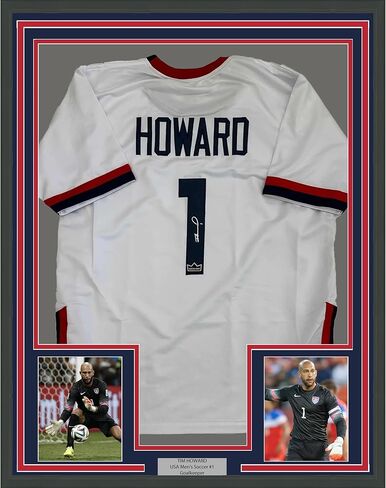 Framed Facsimile Autographed Tim Howard 35x39 United States USA White World Cup Reprint Laser Auto Soccer Jersey in Saudi Arabia