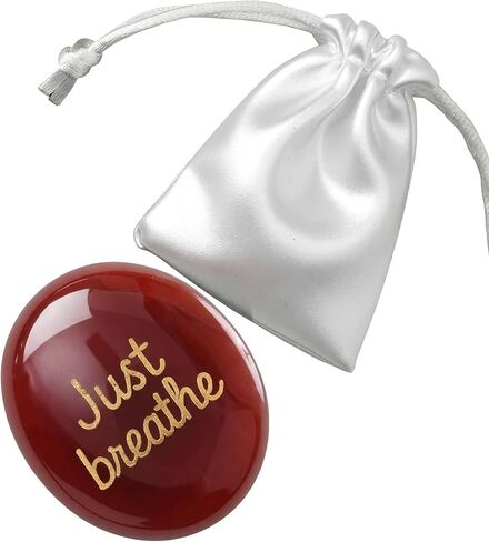 Worry Stone – Healing Crystal for Anxiety Relief, Stress Relief & Calming Energy | Inspirational & Encouragement Gift for Women & Men, Sobriety Support Pocket Stone for Recovery, Just Breathe in Saudi Arabia