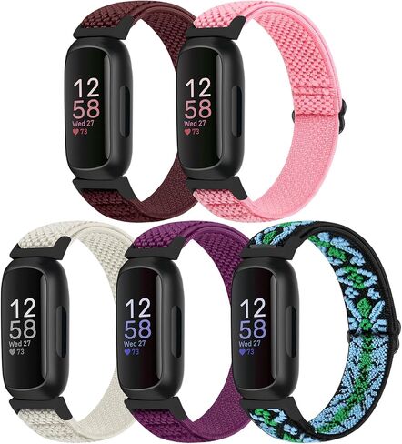 Compatible with Fitbit Inspire 3/Inpsire 2/Inspire/Inpsire HR/Ace 2/Ace 3 Bands, Elastic Adjustable Replacement Wristband Women Men Kids Stretchy Soft Sport Nylon Loop Straps in Kuwait