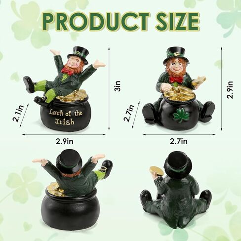 زينة عيد القديس باتريك، تماثيل الجني، مجموعة من 2 تمثال راتنج مع وعاء من الذهب على سطح الطاولة ديكور المنزل لاكي الأيرلندي يوم القديس باتريك رف صينية متدرج ديكور مكتب ديكورات العطلات in Kuwait