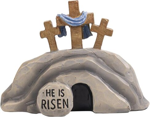 Empty Tomb Easter Decoration for Home Indoor, Resin Jesus Resurrection Scene Cross Christian Figurines, Religious He Is Risen Table Top Centerpieces Mantel Shelf Office Desk Tiered Tray Decor in Kuwait