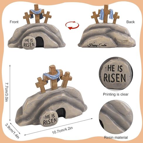 Empty Tomb Easter Decoration for Home Indoor, Resin Jesus Resurrection Scene Cross Christian Figurines, Religious He Is Risen Table Top Centerpieces Mantel Shelf Office Desk Tiered Tray Decor in Kuwait