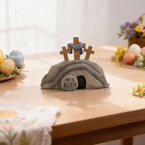 Empty Tomb Easter Decoration for Home Indoor, Resin Jesus Resurrection Scene Cross Christian Figurines, Religious He Is Risen Table Top Centerpieces Mantel Shelf Office Desk Tiered Tray Decor in Kuwait