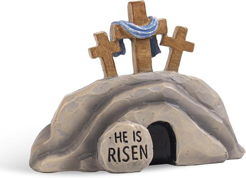 Empty Tomb Easter Decoration for Home Indoor, Resin Jesus Resurrection Scene Cross Christian Figurines, Religious He Is Risen Table Top Centerpieces Mantel Shelf Office Desk Tiered Tray Decor in Kuwait