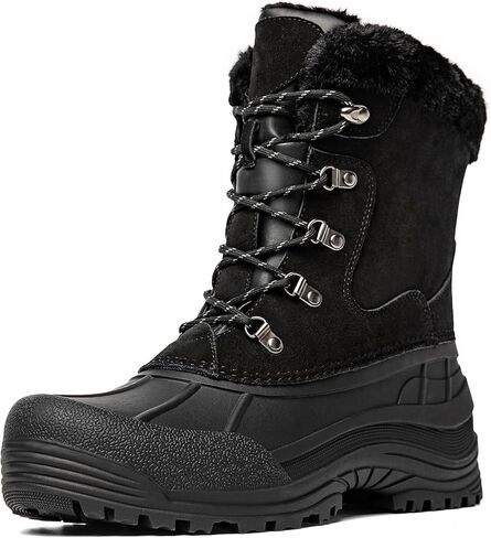 أحذية الشتاء الرجالية من Kelway، أحذية ثلج معزولة مقاومة للماء من الجلد السويدي مع نعل مطاطي مضاد للانزلاق، أحذية المشي لمسافات طويلة في الهواء الطلق للطقس البارد، أسود 10 in Kuwait