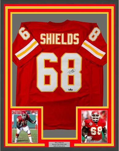 Framed Facsimile Autographed Will Shields 35x39 Kansas City Red Reprint Laser Auto Football Jersey in Saudi Arabia