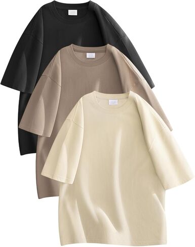 تي شيرت رجالي ثقيل 240 جرامًا للمتر المربع من القطن تي شيرت رياضي مناسب للتمرينات الرياضية وقمصان رياضية كبيرة الحجم in Kuwait