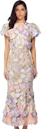Women's Floral Embroidery Maxi Dress Wedding Guest Dress Puff Sleeve High Neck Lace Bodycon Evening Party Cocktail Dress in Saudi Arabia