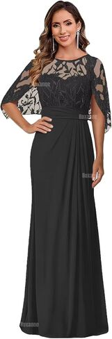 فساتين أم العروس مزينة بالدانتيل للنساء، فساتين رسمية بأكمام قصيرة، فستان طويل من الشيفون المكشكش لحفلات الزفاف in Kuwait