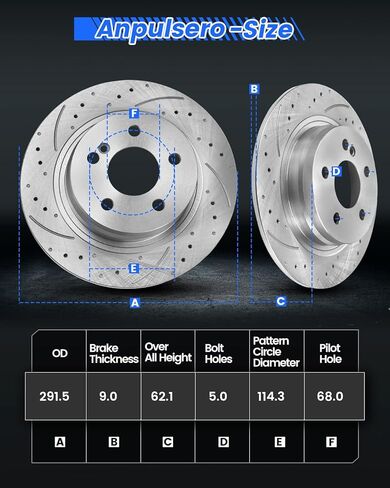 Anpulsero Rear Brake Kit, Brake Rotors and Ceramic Brake Pads Compatible with 2013-2019 Nissan Sentra, 2002-2023 Nissan Altima(2019-2023 with Manual Parking Brake) - 291.5mm(11.5in)- Rear Brake Rotors in Saudi Arabia