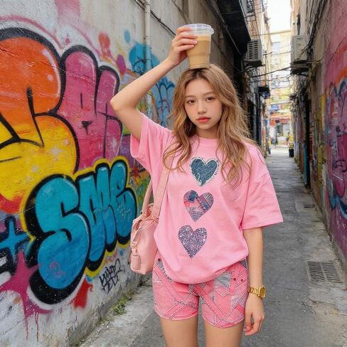 مقاس 9 10 سنوات ملابس الفتيات 2 قطعة قصيرة الأكمام تي شيرت ومجموعة قصيرة أزياء الأطفال الفتيات الصيف عطلة وتتسابق مجموعة الوردي (9-10Y) in Kuwait