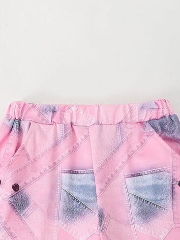 مقاس 9 10 سنوات ملابس الفتيات 2 قطعة قصيرة الأكمام تي شيرت ومجموعة قصيرة أزياء الأطفال الفتيات الصيف عطلة وتتسابق مجموعة الوردي (9-10Y) in Kuwait