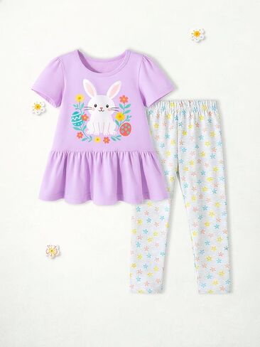 Girl's pure cotton T-shirt and leggings set, suitable for children aged 2-7 in Saudi Arabia
