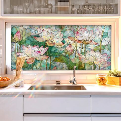 Window Film Colorful Flower Design PVC Privacy Window Film for Glass Panels 39.3x17.7 Inches Living Room Bathroom Stained Glass Windows Film Static Cling Decorative Reusable Home Decor in Saudi Arabia