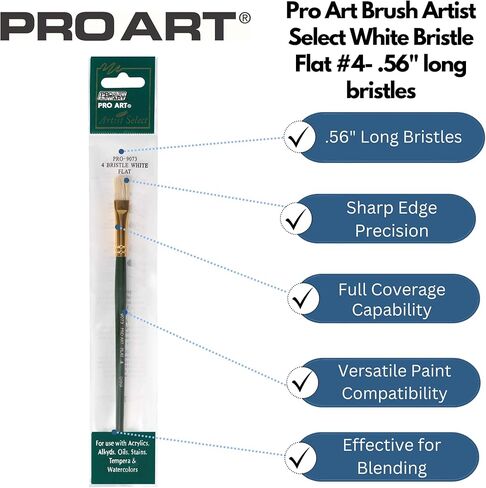 Pro Art Brush White Bristle Flat #4 Pkg، فرش طلاء، مجموعة فرش طلاء أكريليك، فرش طلاء أكريليك، فرش صغيرة، فرشاة رسم، فرش in Saudi Arabia