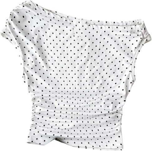 Girl's Polka Dots Off The Shoulder T Shirts Cute Crop Tops Summer Tops in Saudi Arabia