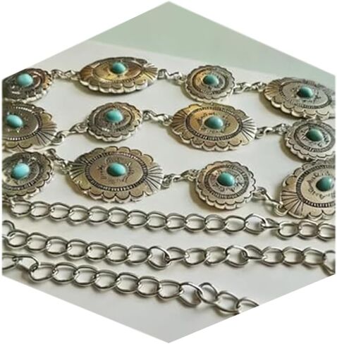 Longita Silver Gold Chain Belt Chain Belt for Women Fashion Plus Size Gold Waist Chains Metal Turquoise Sun Coin Waist Belts Chains Layered Trendy Belly Belts for Women Dress Vintage Accessories in Kuwait