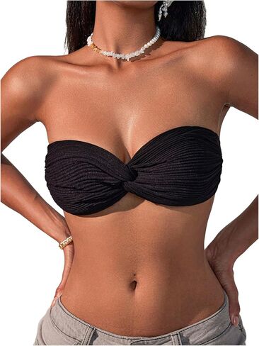MakeMeChic Women's Strapless Bathing Suit Top Floral Print Bandeau Bikini Top Swimsuit Top in Saudi Arabia