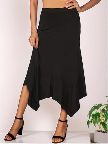 Women's Plus Size Solid Color Skirt with Asymmetrical Hem Casual Work Elegant Flowy Mermaid Skirt in Saudi Arabia