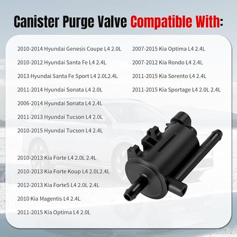 Vapor Canister Purge Valve Compatible with 2.0L 2.4L 2006-2014 Hyundai Sonata Tucson Genesis, Kia Optima Forte Koup Sorento Rondo 2007 2008 2009 2010 2011 2012 2013 2014 2015, 911-676 in Saudi Arabia