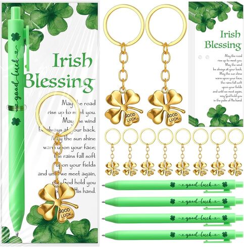 Misdary St. Patrick's Day Gifts Four Leaf Clover Keychains with Irish Blessing Cards Good Luck Ballpoint Pens and Bags in Saudi Arabia