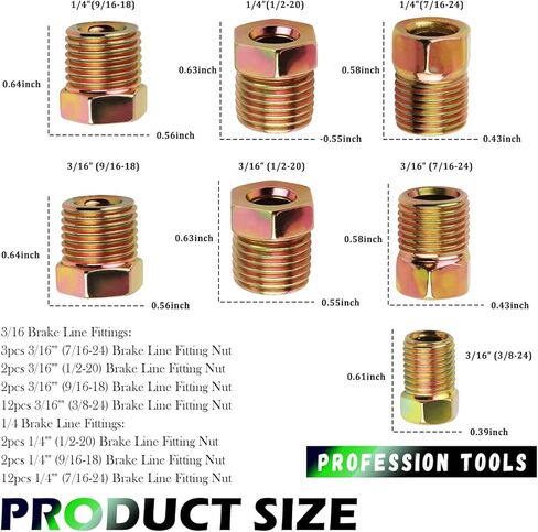 35PCS 1/4 & 3/16 Brake Line Fittings Kit,Metric Brake Line Fittings Assortment Brakes Lines Inverted Tube Nuts,Universal Brakes Lines Kit Car Accessories for Cars,SUVs,Trucks in Kuwait