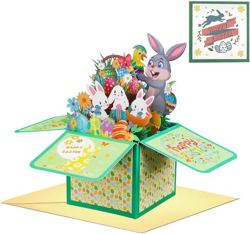 3D Pop Up Greeting Card Easter Bunny Floral Congratulations Easter Card With Envelope in Saudi Arabia