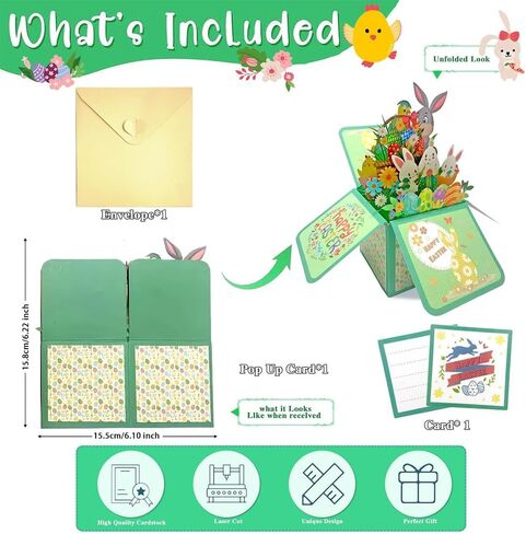 3D Pop Up Greeting Card Easter Bunny Floral Congratulations Easter Card With Envelope in Saudi Arabia