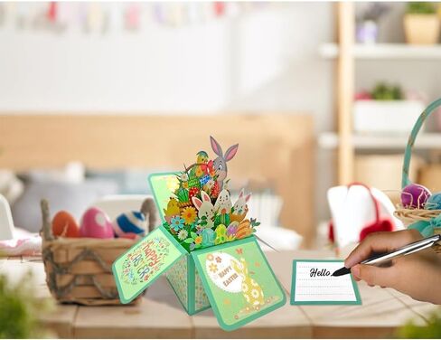 3D Pop Up Greeting Card Easter Bunny Floral Congratulations Easter Card With Envelope in Saudi Arabia