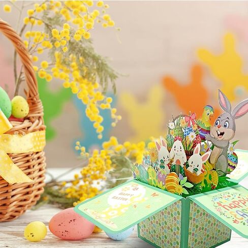3D Pop Up Greeting Card Easter Bunny Floral Congratulations Easter Card With Envelope in Saudi Arabia