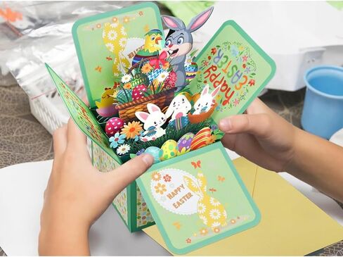 3D Pop Up Greeting Card Easter Bunny Floral Congratulations Easter Card With Envelope in Saudi Arabia