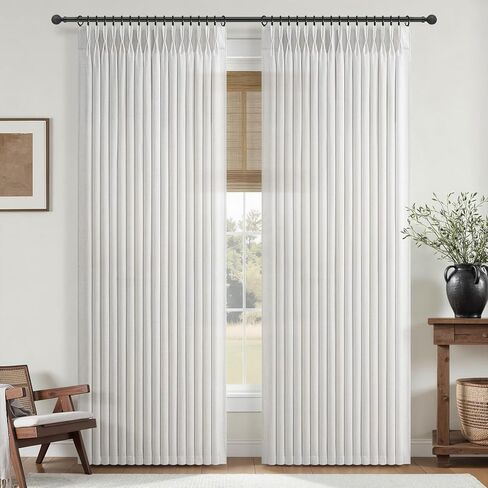 Unique 88 Inch Birch Pinch Pleat Dining Room Curtains 2 Panels Set, Memory Shape Pleated Linen Semi Sheer Heavy Curtain Light Filtering Privacy W50 x L88 Inches Long Neutral Windows Drapes Cream Beige in Saudi Arabia