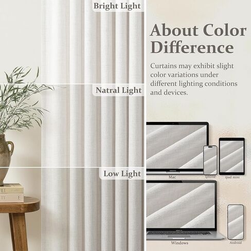 Unique 88 Inch Birch Pinch Pleat Dining Room Curtains 2 Panels Set, Memory Shape Pleated Linen Semi Sheer Heavy Curtain Light Filtering Privacy W50 x L88 Inches Long Neutral Windows Drapes Cream Beige in Saudi Arabia