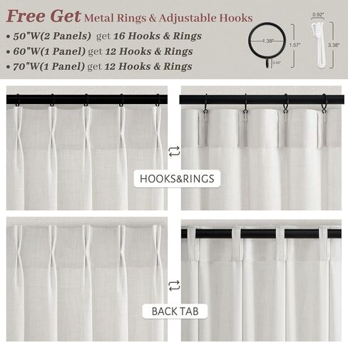 Unique 88 Inch Birch Pinch Pleat Dining Room Curtains 2 Panels Set, Memory Shape Pleated Linen Semi Sheer Heavy Curtain Light Filtering Privacy W50 x L88 Inches Long Neutral Windows Drapes Cream Beige in Saudi Arabia