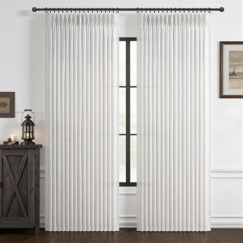 Unique 88 Inch Birch Pinch Pleat Dining Room Curtains 2 Panels Set, Memory Shape Pleated Linen Semi Sheer Heavy Curtain Light Filtering Privacy W50 x L88 Inches Long Neutral Windows Drapes Cream Beige in Saudi Arabia