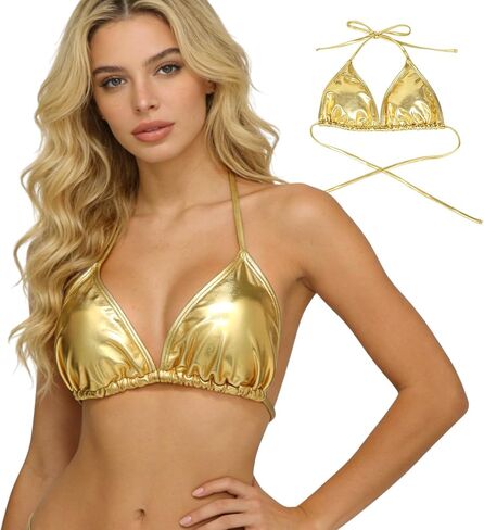 Women's Metallic Bra Tops Metallic Crop Tops Shiny Bralette Rave Bra for Dance Festivals Costumes in Saudi Arabia