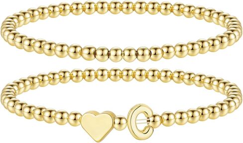 Ursteel Initial Heart Bracelet for Women - Dainty 14K Gold Plated Beaded Bracelets for Women Trendy Letter A-Z Heart Jewelry Personalized Gifts in Kuwait