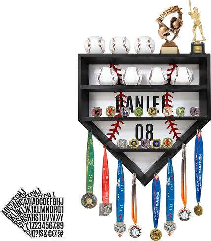 Baseball holder Display Case Wooden, Baseball Ring Holder Wall Mounted, Extra Space for Medals and Name Tags in Kuwait