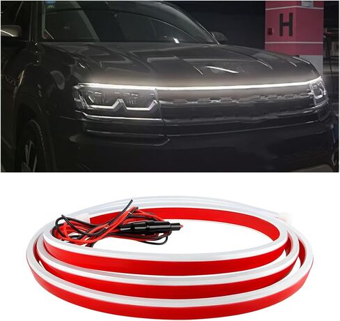 Car Hood Light Strip, 59 Inch Flexible Dynamic Daytime LED Running Lights, 12V Waterproof Silicone Headlight Strip Engine Cover Decoration, Universal Car Accessories (White) in Saudi Arabia